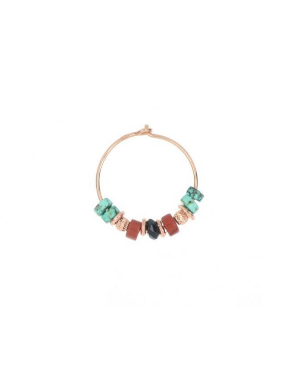 Turquoise and red hoop earring