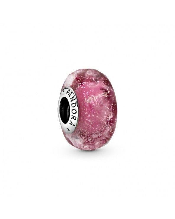 Pandora Charm in vetro di murano rosa con onde
