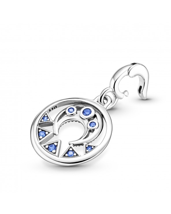 Moon and rays sterling silver medallion with stellar blue