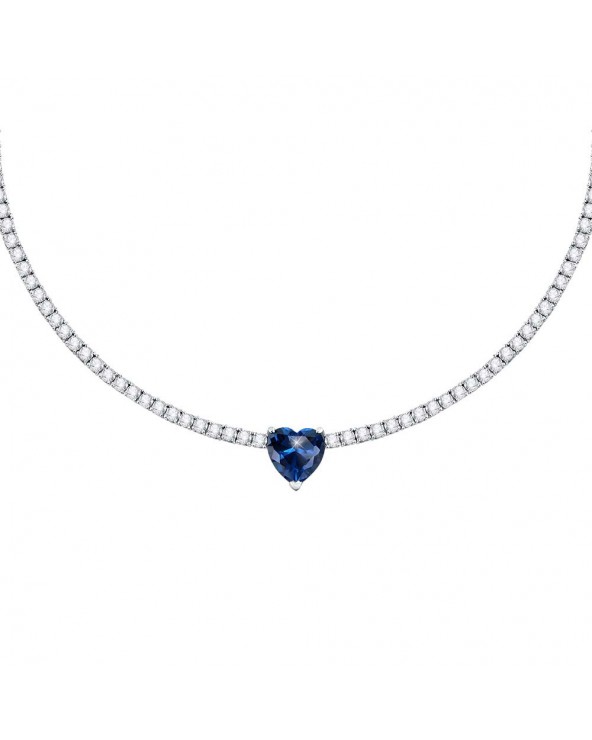 Collana Diamond Heart Argento e Blu 37 cm