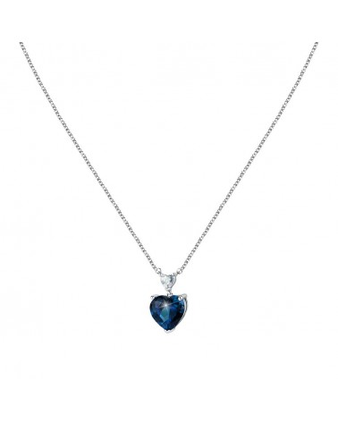 Collana Diamond Heart Argento, Bianco e Blu 38 cm