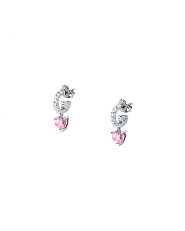 Orecchini Diamond Heart Argento, Bianco e Rosa 18 mm