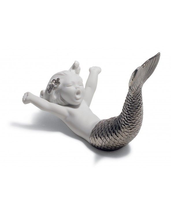 Figurina Sirena Risveglio nel mare. Lustro argento