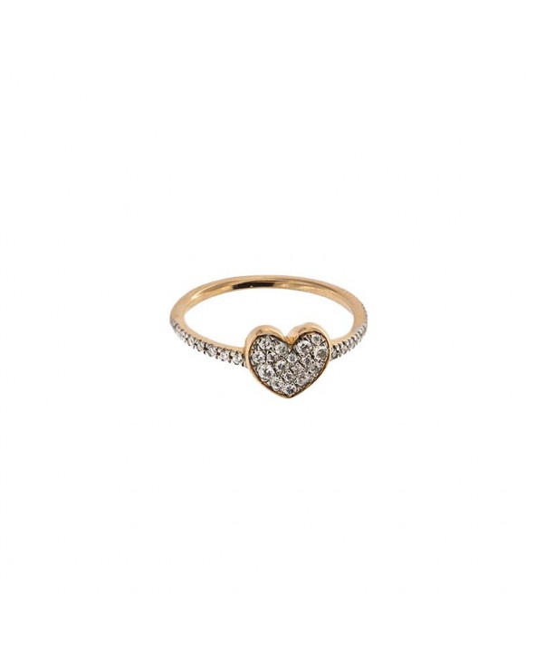 White Zircons Ring - Heart in rose gold plated Silver