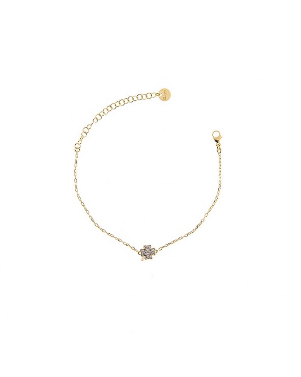 Bracelet Chain and Clover Zircons in yellow gold plated Silver