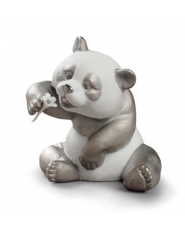 Figurina Panda felice. Lustro argento