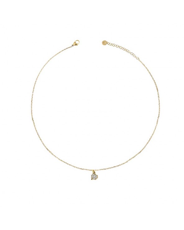Choker Chain and Clover Zircons in yellow gold plated Silver