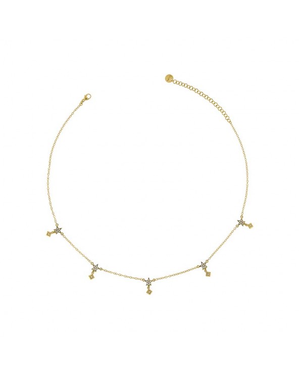 Choker With 5 Stars and Studs in yellow gold plated Silver