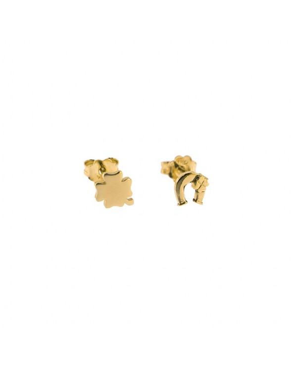 Stud Earrings Four-Leaf Clover/Horseshoe in yellow gold plated