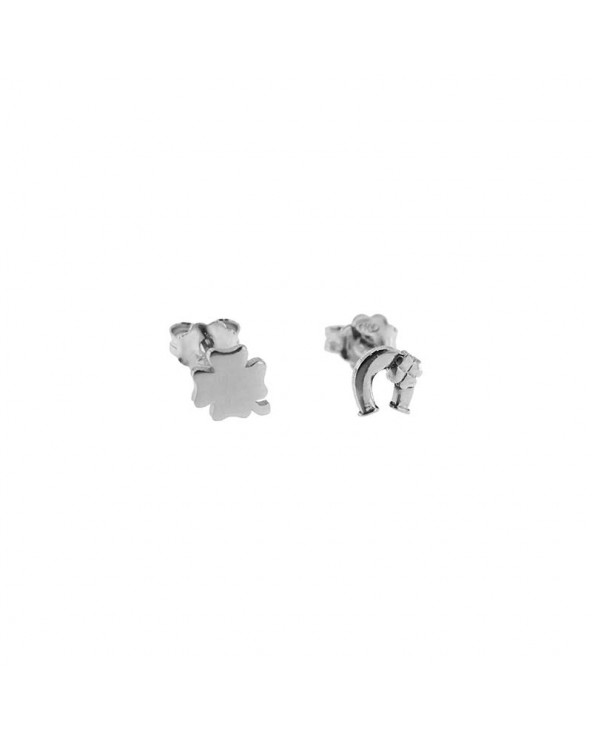 Stud Earrings Four-Leaf Clover/Horseshoe in rhodium plated