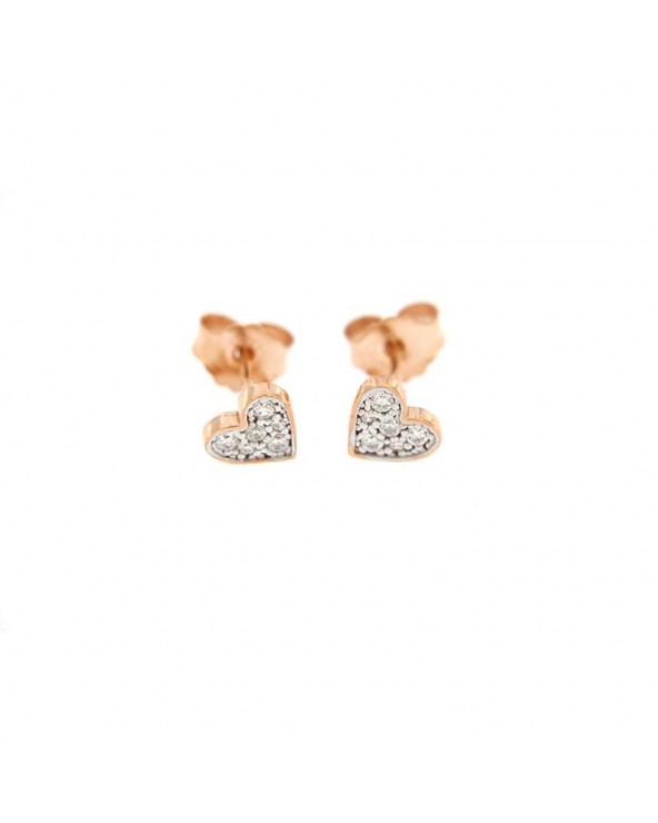 Stud Earrings Micro Zirconia Heart in rose gold plated Silver