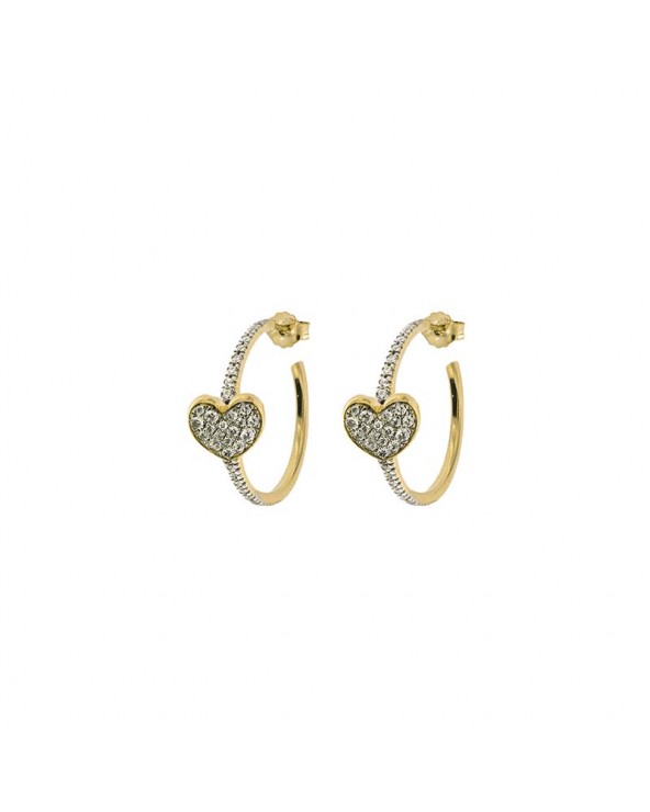 Zircon Circle Earrings - Heart in yellow gold plated Silver