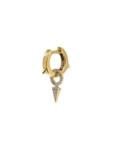 Single Earring Circle and Triangle in yellow gold plated Silver