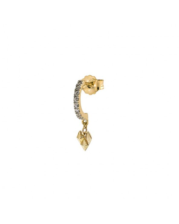Single Earring - Crazy Heart and Studs in yellow gold plated
