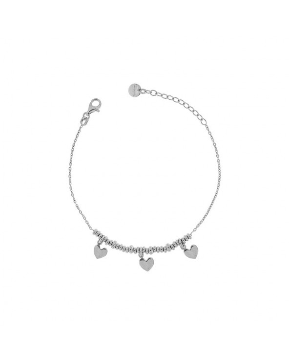 Bracelet With Three Hearts and Micro Circles in rhodium plated