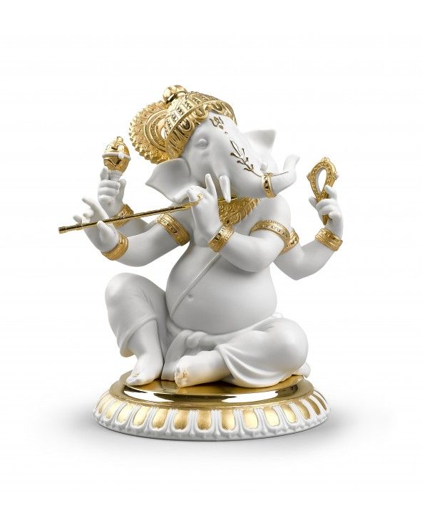 Figurina Ganesha con bansuri. Lustro oro