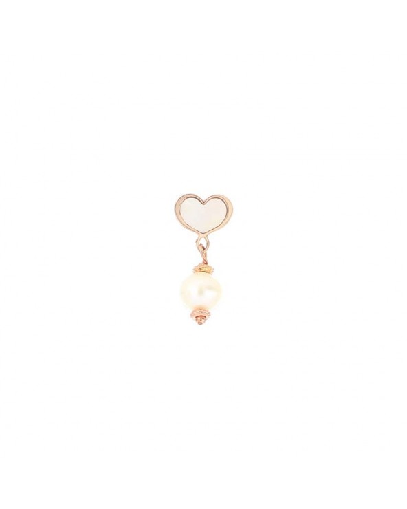 White Pearl Earring With Rose Maman Heart