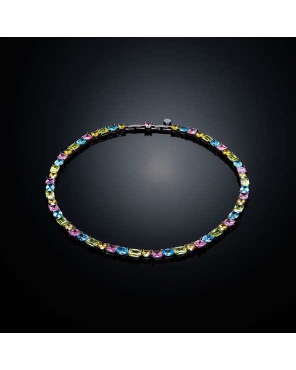 Multi Shape Coloured Crystals Princess Rainbow Necklace