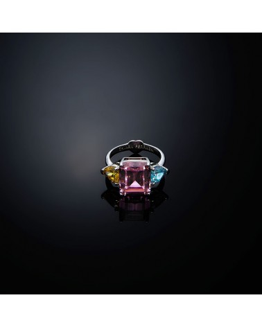 Multi Shape Coloured Crystals Princess Rainbow Ring