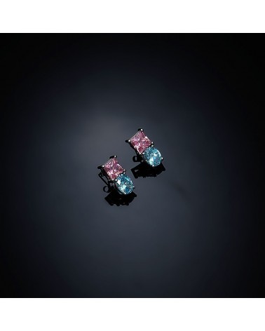 Multi Shape Blue/Pink Crystals Princess Rainbow Earrings