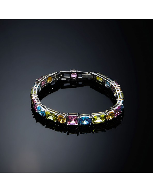 Multi Shape Coloured Crystals Princess Rainbow Bracelet