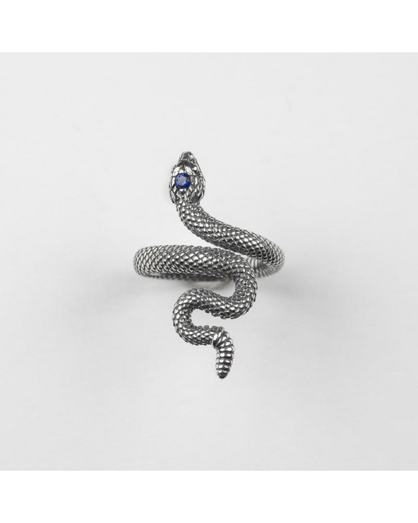 Anello serpente con spinello blu / argento brunito lucido