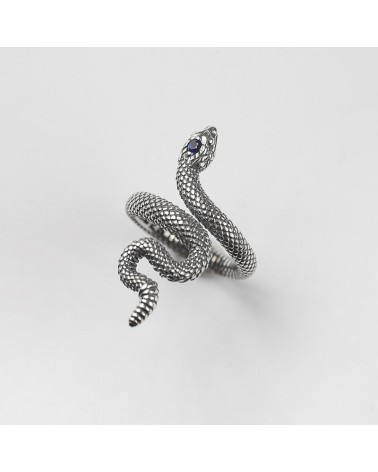 Anello serpente con spinello blu / argento brunito lucido