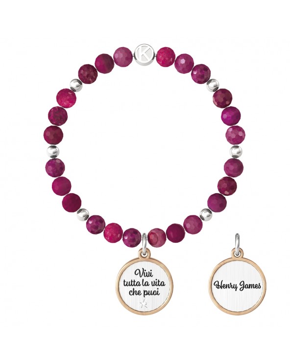 Kidult Elastic bracelet in steel, pink stones and PVD Rosé