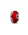 Pandora Frosted Red Murano Glass & Hearts Charm