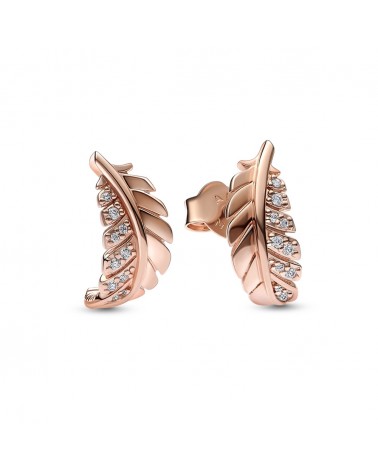 Pandora Feather 14k rose gold-plated stud earrings with clear