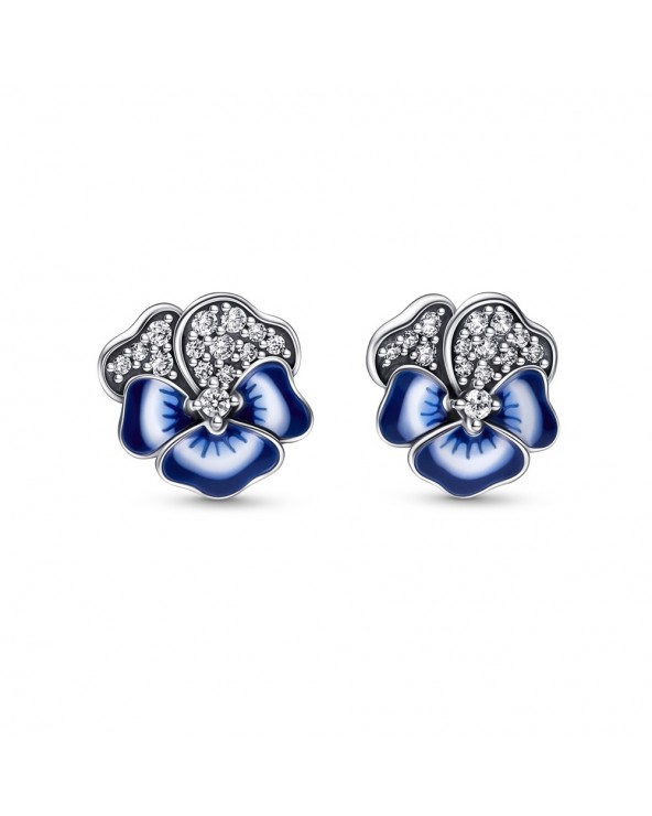Pandora Pansy sterling silver stud earrings with clear cubic