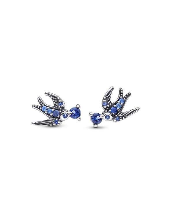 Pandora Swallows sterling silver stud earrings with night blue