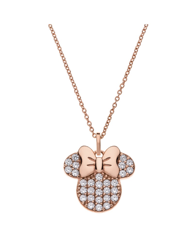 Disney Jewellery Disney Minnie Mouse Sterling Silver Rose Gold Tone CZ  Necklace 0.9cm, 16