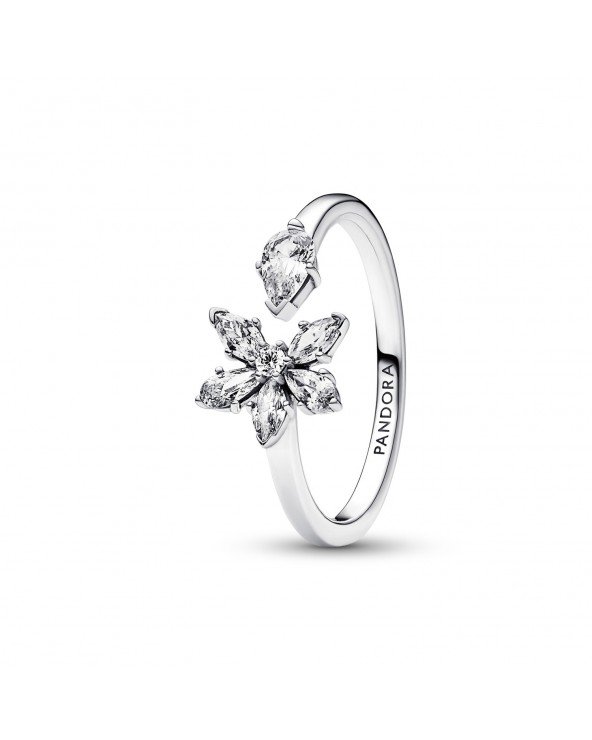 Pandora Herbarium cluster sterling silver open ring with clear