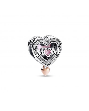 Pandora Mum heart sterling silver and 14k rose gold-plated charm