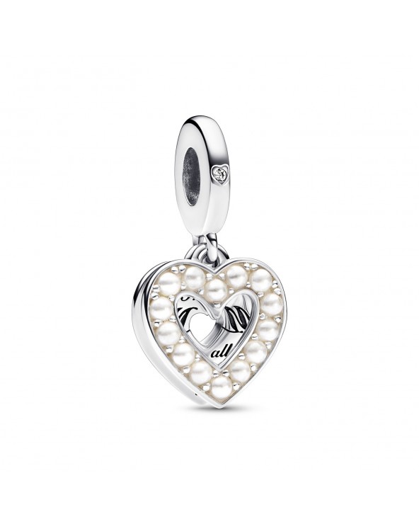 Pandora Mum heart sterling silver double dangle with man-made