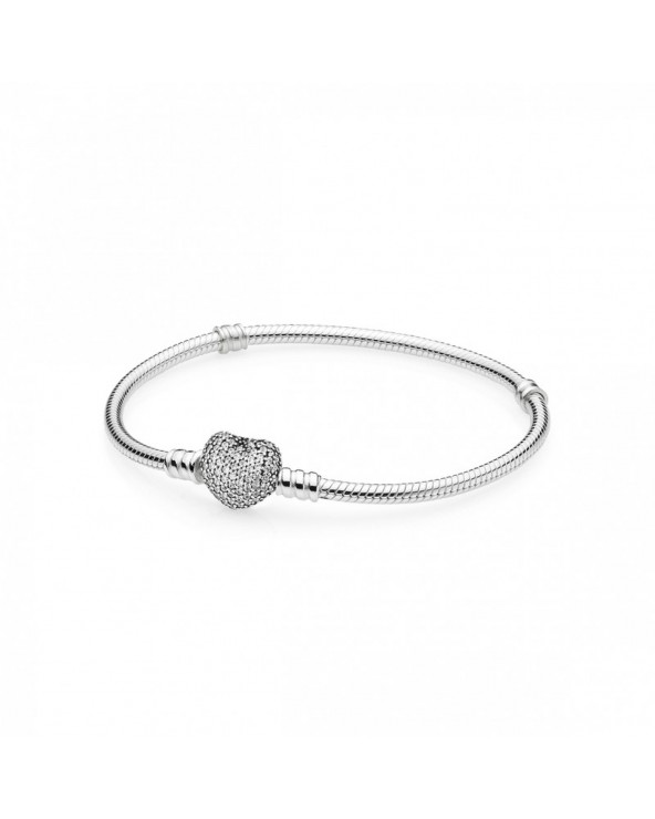 Pandora Silver bracelet with heart-shaped clasp and cubic