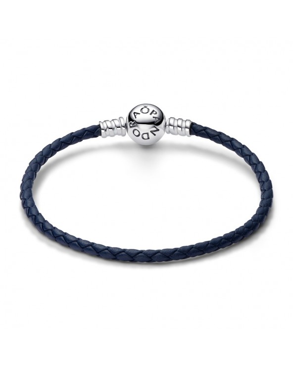 Pandora Blue leather bracelet with sterling silver sun clasp