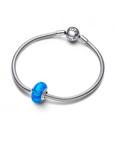 Pandora Sterling silver charm with deep blue lab-created opal