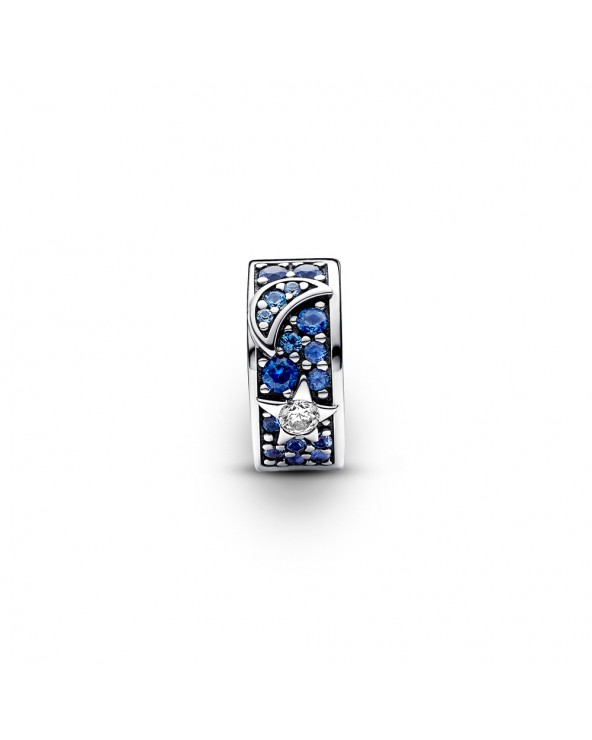 Pandora Celestial sterling silver clip with royal blue crystal
