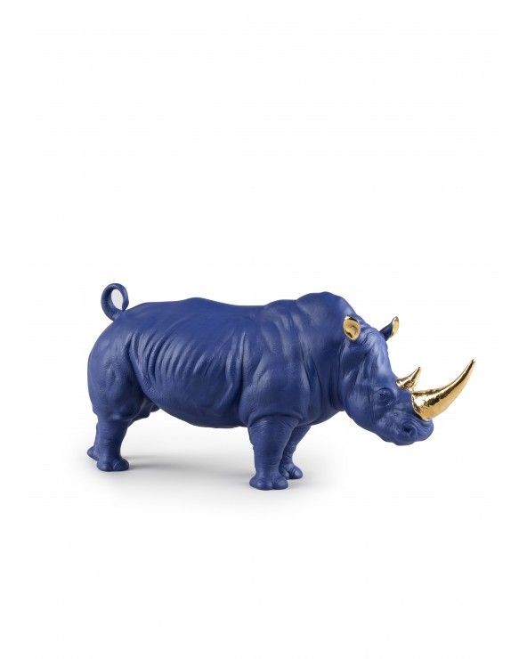 Lladrò Figurina rinoceronte. Azzurro-oro. Serie limitata