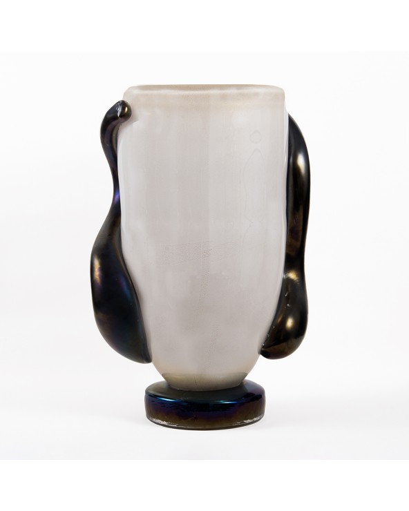 Vaso in vetro di Murano bianco con decorazioni laterali stile anni '50