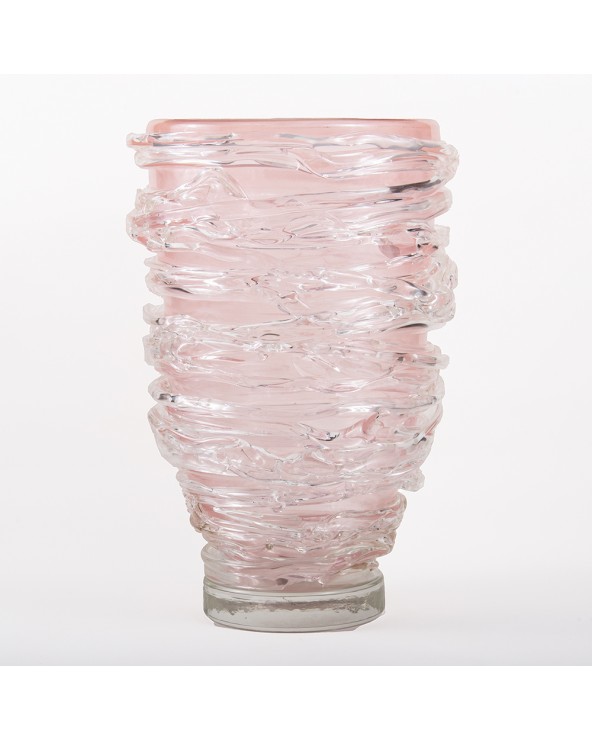 Vaso soffiato in vetro di Murano rosa stile anni '50