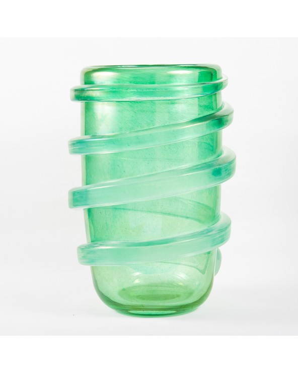 Vaso in vetro di Murano verde con spirale stile anni '50