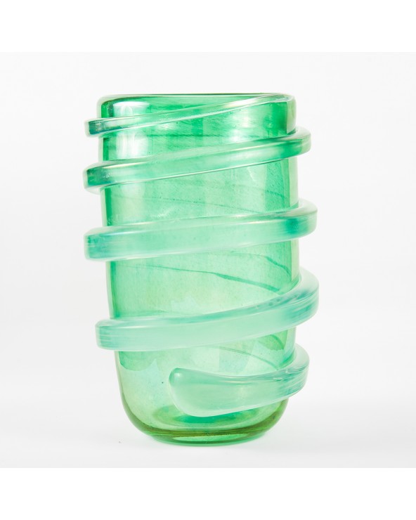 Vaso in vetro di Murano verde con spirale stile anni '50
