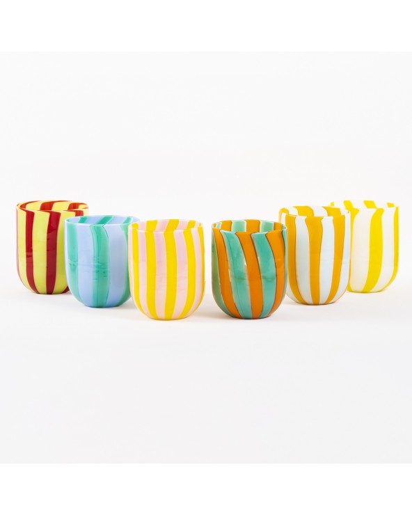 Murano Glass Set of 6 striped Murano Glass tumblers - assorted