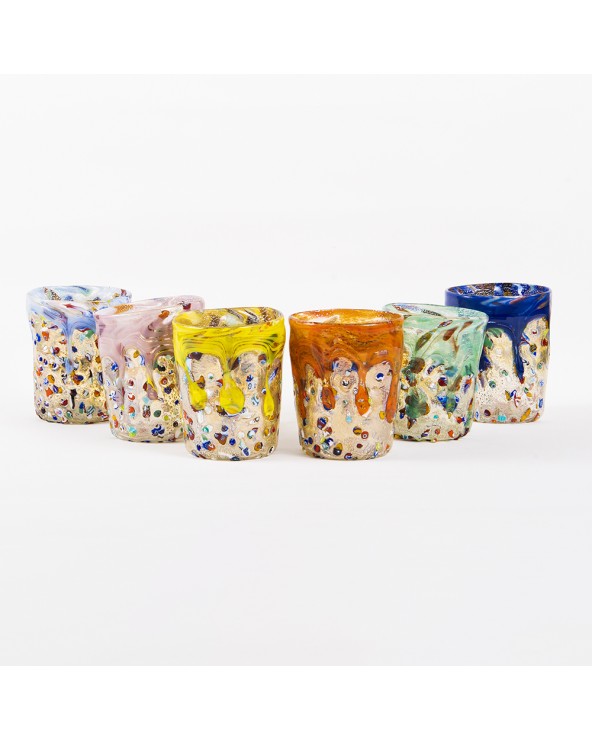 Murano Glass Set of 6 Tumblers with Murrine and Drop in Murano