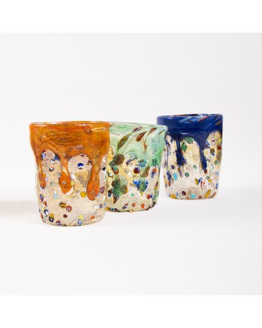 Murano Glass Set of 6 Tumblers with Murrine and Drop in Murano