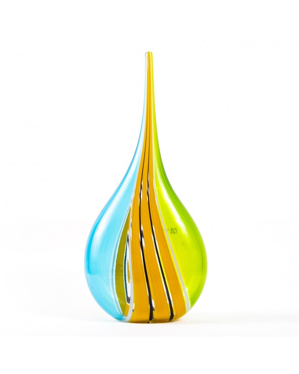 Vaso a Canne in vetro di Murano - Verde/Azzurro/Giallo