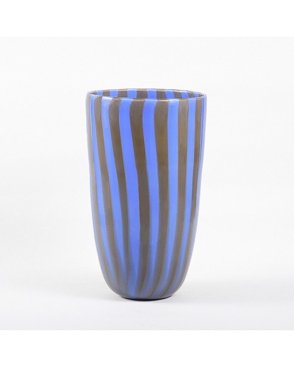 Murano Glass Opaque striped vase in Light Blue and Grey Murano